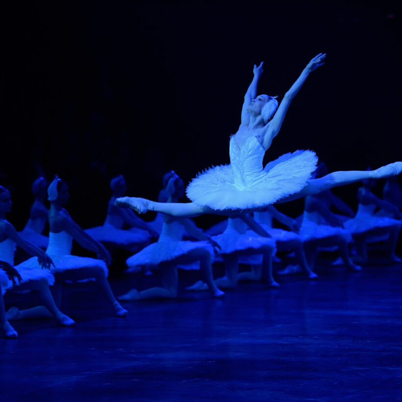 Ksenia Ovsyanick in English National Ballet's Swan Lake in-the-round ballet © Laurent Liotardo